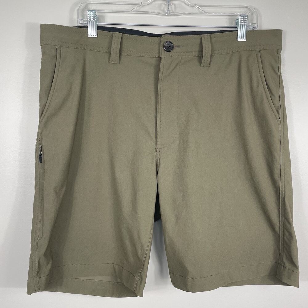 Prana Alameda Shorts Men's Size 36x9 Inseam Olive Outdoor Hiking Camping Stretch